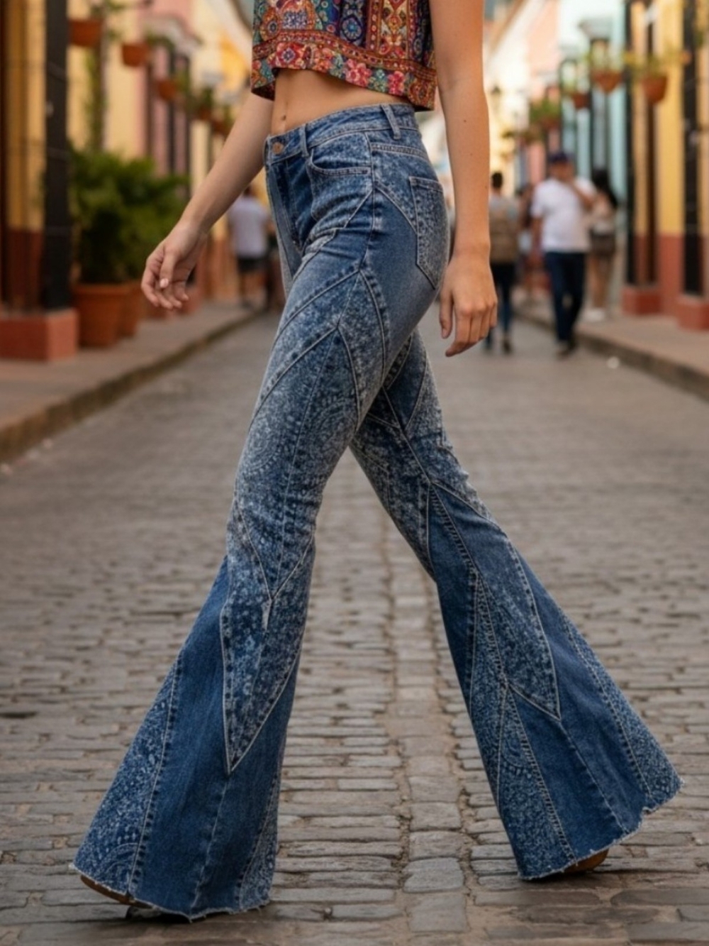 ✨️Free People Mermaid Blue Patchwork Flare Jeans! - Picture 4 of 16